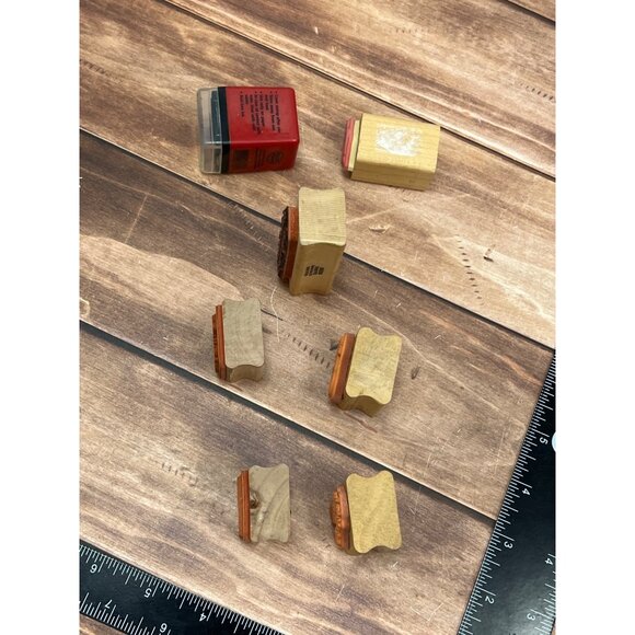 SET OF 7 HOLIDAY THEMED WOOD MOUNTED RUBBER STAMPS PEACE SANTA HAT SNOWFLAKE - Picture 4 of 6